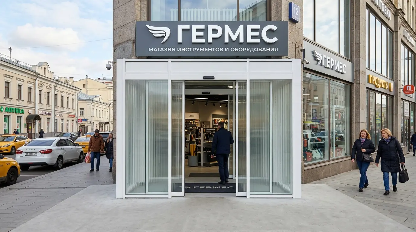 Автоматическая алюминиевая распашная дверь в торговом зале