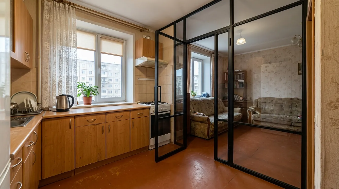 Тонкие перегородки в комнате на кухне