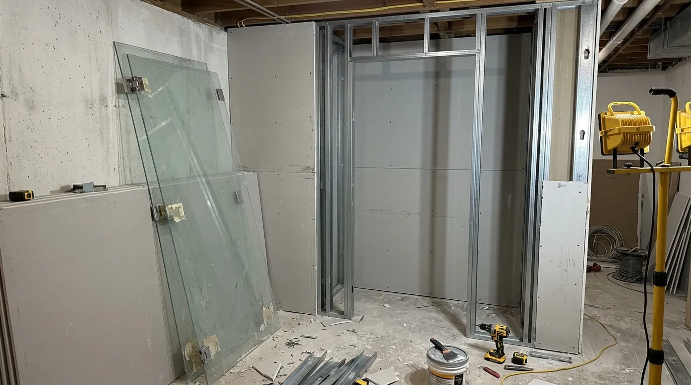 Зонирование кухни перегородкой из гипсокартона в гардеробной